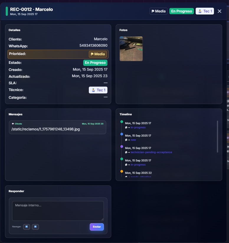 Detalle de Reclamo en Vortex